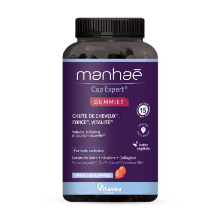 Vitavea - Manhaē Cap Expert® Gummies, 60 jeleuri – Biotină, Zinc, Keratină, Colagen și Coada-Calului pentru Păr și Unghii