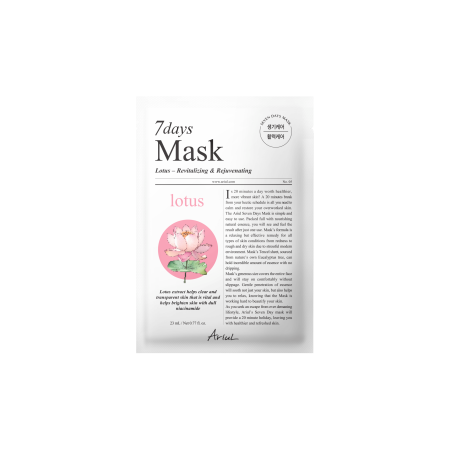 Cosmetice - Mască Ariul 7Days PLUS Lotus + N (Niacinamide), Vitalizare și strălucire naturală, Cosmetice coreene naturale, 23g