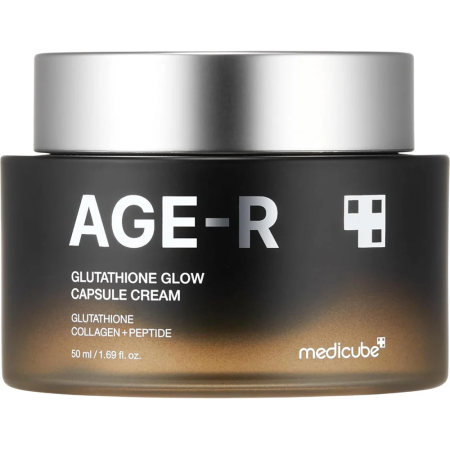 Creme de față - MEDICUBE AGE-R Glutathione Glow Capsule Cream, 50 ml - Cremă cu Glutation 1.009,9 ppm, Niacinamidă, Peptide și Ceramide pentru luminozitate și hidratare