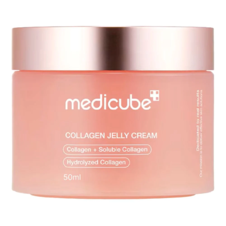 Creme de față - MEDICUBE Collagen Jelly Cream, 50 ml - Cremă gel cu Niacinamidă, Colagen și Squalane pentru hidratare, elasticitate și luminozitate