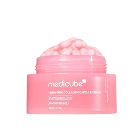 Creme de față - MEDICUBE PDRN Pink Collagen Capsule Cream, 55 g - Cremă cu PDRN din somon, Niacinamidă, Colagen și Acid Hialuronic pentru hidratare și elasticitate