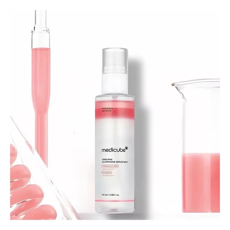 Cosmetice coreene - MEDICUBE PDRN Pink Glutathione Serum Mist, 100 ml - Ser facial spray cu PDRN 100 ppm și Glutation 50 ppm pentru hidratare și luminozitate