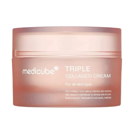Creme de față - MEDICUBE Triple Collagen Cream 4.0, 50 ml - Cremă cu Colagen, Niacinamidă și Acid Hialuronic pentru hidratare, fermitate și elasticitate