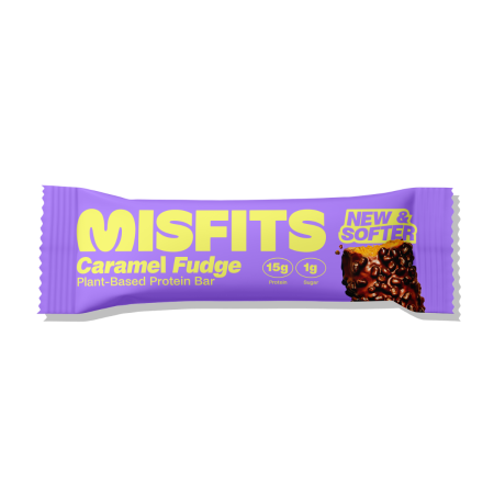 Suplimente alimentare - Misfits Plant-based Protein Bar, Caramel Fudge Flavor, Baton Proteic Vegan Cu Aroma De Ciocolata Si Caramel, 50g