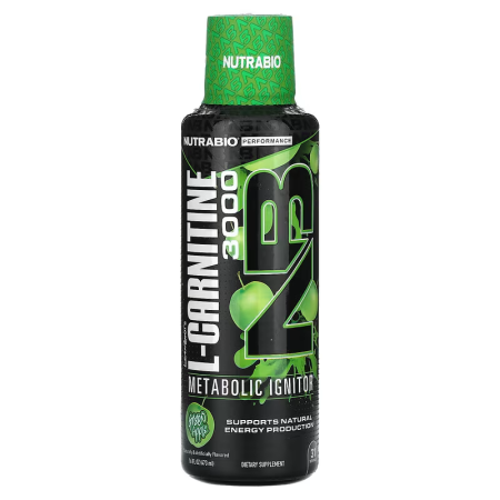 Suplimente alimentare - Nutrabio L-carnitine 3000 Green Apple Flavor, L-carnitina Lichida, Cu Aroma De Punch De Mar Verde, 473 Ml