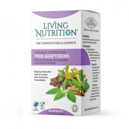 Organic fermented True Adaptogens cu ginseng, ashwagandha, holy basil si rhodiola 560 mg (60 capsule), Living Nutrition [1]