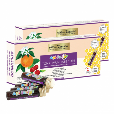 Bebe/Junior - Pachet Apijunior Tonic imunitate copii, 20 + 10 fiole(Laptisor matca,propolis,polen,miere poliflora)