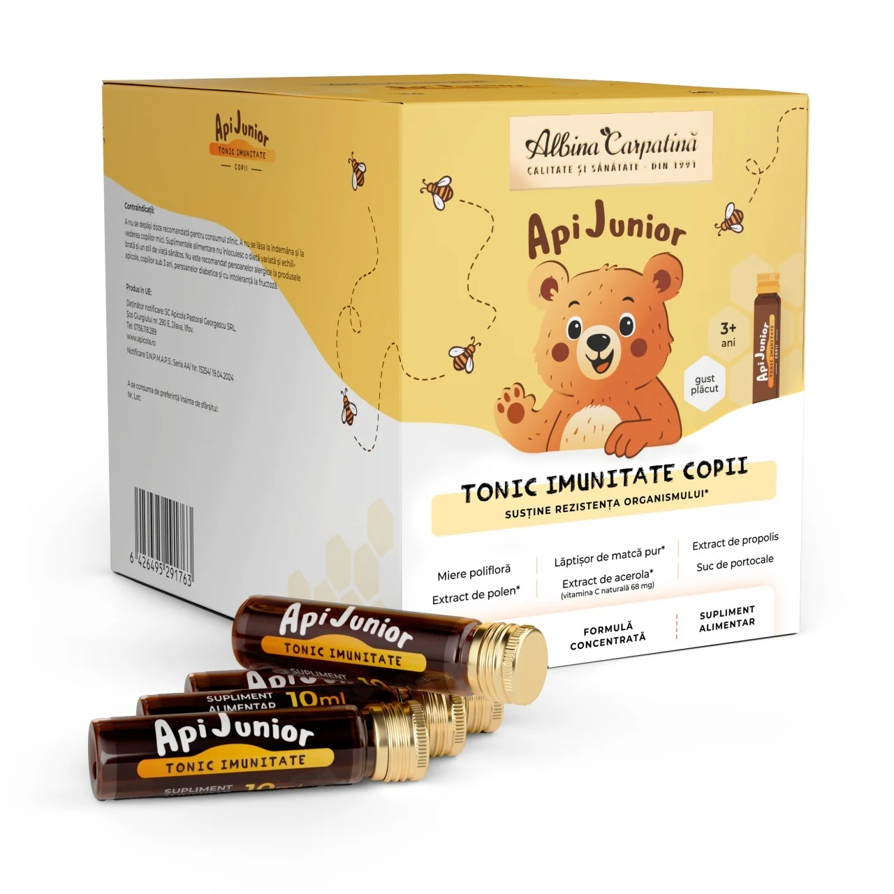 Suplimente Copii - Pachet Apijunior Tonic imunitate copii, 20 + 10 fiole(Laptisor matca,propolis,polen,miere poliflora)