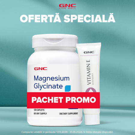 Suplimente alimentare - Pachet Promo GNC Magnesium Bisglicinate 120 capsule + Vitamina E unguent gratuit