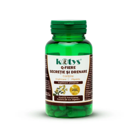 Ficat & detox - Q-Fiere Secreție și Drenare Kotys cu anghinare, crușin și plante digestive, 60 capsule – susținerea digestiei și funcției biliare
