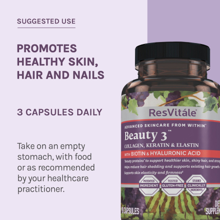 ResvitÃ¡le Beauty 3, Formula Pentru Par, Piele Si Unghii Cu Colagen, Keratina Si Elastina, 90 Cps [3]