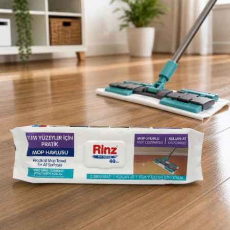 Rinz Lavete umede pentru pardoseli, 40 bucăți, cu oțet alb, bicarbonat și parfum de săpun alb [1]