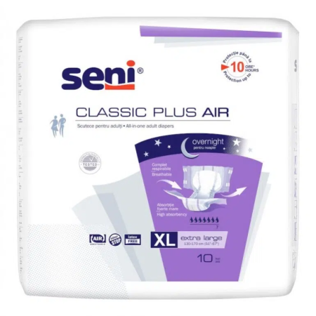 Incontinență Adulți - Seni Classic Plus Air Extra Large (XL) - Scutece cu Sistem Închis pentru Adulți (10 bucăți)