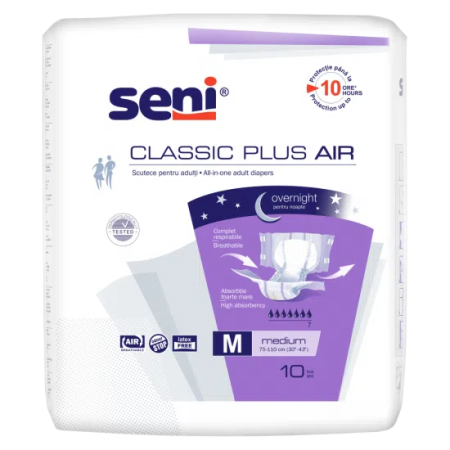 Incontinență Adulți - Seni Classic Plus Air Medium (M) - Scutece cu Sistem Închis pentru Adulți (10 bucăți)