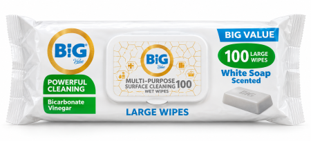 Curatenie si ingrijire casa - Șervețele Umede pentru Curățarea Suprafețelor BIG Value White Soap, 100 bucăți – cu Bicarbonat și Oțet