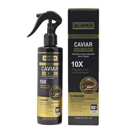 Cosmetice - Spray Profesional pentru par cu Caviar, Hidratare Rapida, Reparare Intensiva si Stralucire Naturala | Pentru Par Uscat, Deteriorat sau Vopsit, 250ML
