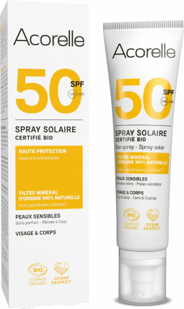 Solare - Spray BIO protectie solara pentru fata si corp SPF50, cu ulei de karanja si propolis Acorelle