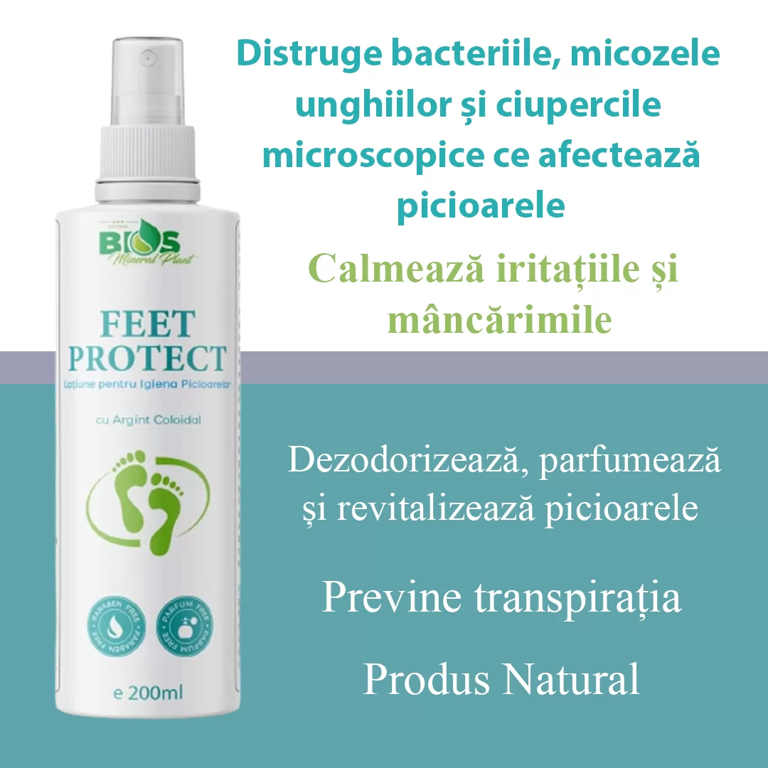 FEET PROTECT -Spray cu Argint Coloidal pentru Picioare și Unghii, 200 ml – Protecție împotriva Micozelor și Mirosurilor Neplăcute [1]