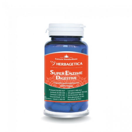 Sistem digestiv - Super Enzime Digestive ( Formulă complexă cu 10 enzime digestive, 4 extracte fitoterapice și un prebiotic) * 30 cps