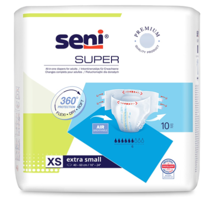 Incontinență Adulți - Super Seni Extra Small (XS) - Scutece cu Sistem Închis pentru Adulți (10 bucăți)