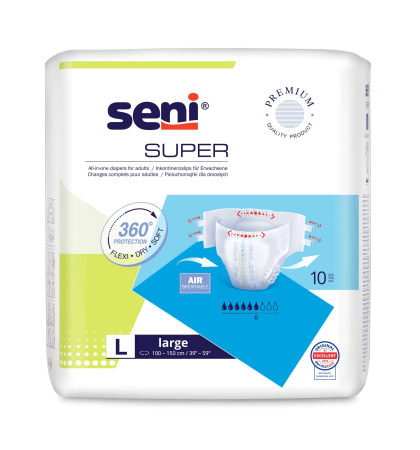 Incontinență Adulți - Super Seni Large (L) - Scutece cu Sistem Închis pentru Adulți (10 bucăți)