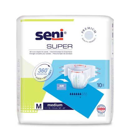 Incontinență Adulți - Super Seni Medium (M) - Scutece cu Sistem Închis pentru Adulți (10 bucăți)