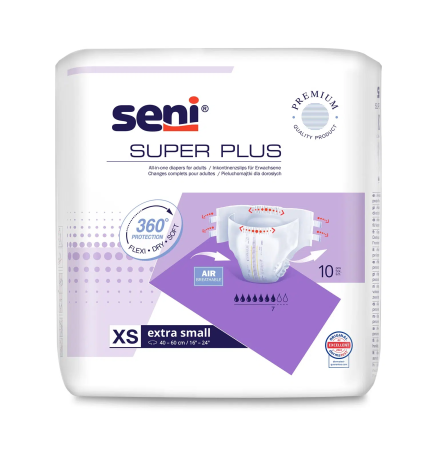 Incontinență Adulți - Super Seni Plus Extra Small (XS) - Scutece cu Sistem Închis pentru Adulți (10 bucăți)