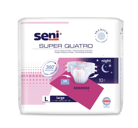 Incontinență Adulți - Super Seni Quatro Large (L) - Scutece cu Sistem Închis pentru Adulți (10 bucăți)
