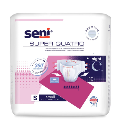 Incontinență Adulți - Super Seni Quatro Small (S) - Scutece cu Sistem Închis pentru Adulți (10 bucăți)