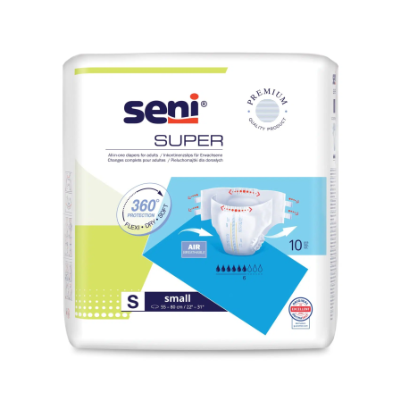 Incontinență Adulți - Super Seni Small (S) - Scutece cu Sistem Închis pentru Adulți (10 bucăți)