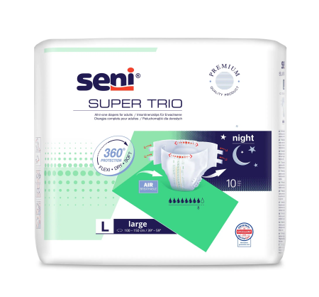 Incontinență Adulți - Super Seni Trio Large (L) - Scutece cu Sistem Închis pentru Adulți (10 bucăți)