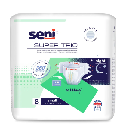 Incontinență Adulți - Super Seni Trio Small (S) - Scutece cu Sistem Închis pentru Adulți (10 bucăți)