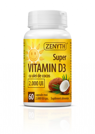 Suplimente Piele - Vitamina D3, 2000 UI, ( cu ulei de cocos MCT) * 60 cps