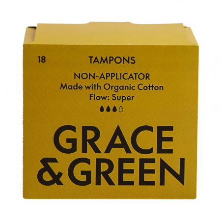 Ingrijire personala - Tampoane din bumbac organic 100% Super (18 buc), Grace and Green