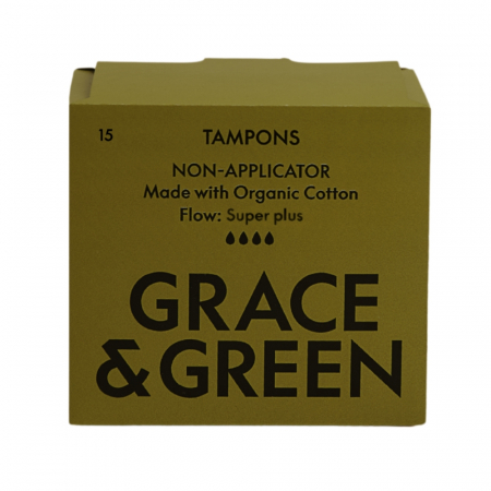 Cosmetice - Tampoane din bumbac organic 100% Super Plus (15 buc), Grace and Green