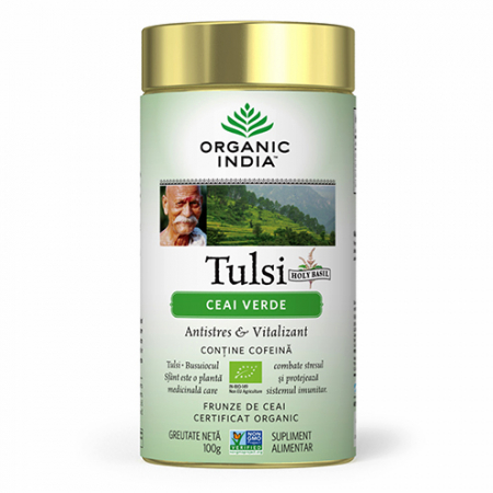 Suplimente Ayurvedice - Tulsi (Busuioc Sfant) Ceai Verde   Antistres Natural  Vitalizant, cutie 100g