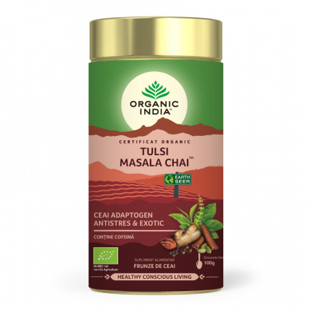 Cautare dupa forma farmaceutica - Tulsi (Busuioc Sfant) Masala Chai | Relaxant &amp; Regenerant, cutie 100g