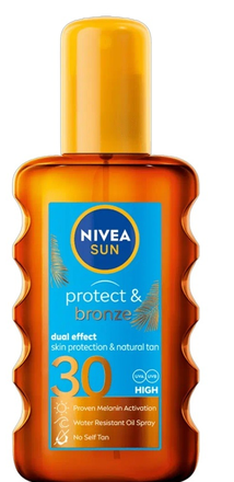 Cosmetice - Ulei spray pentru corp cu protecție solară SPF 30 Protect & Bronze, 200 ml, Nivea Sun - protecție UVA/UVB și bronz uniform