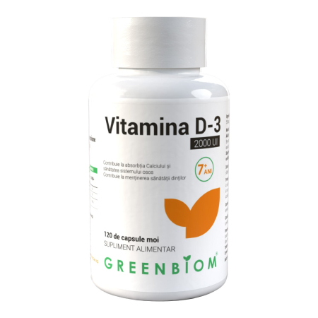 Suplimente alimentare - Vitamina D3 2000 UI pentru imunitate și sănătatea oaselor – capsule moi,
vegetal- 120 capsule