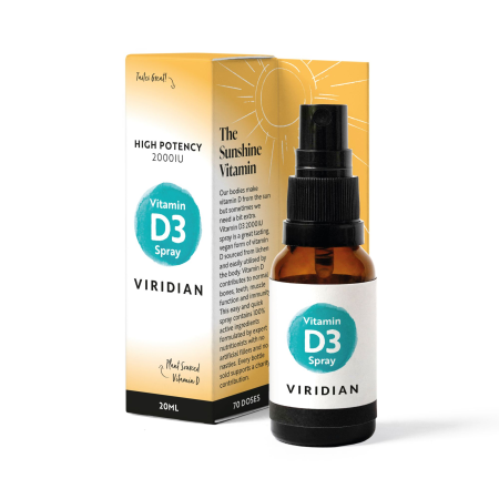 Suplimente alimentare - Vitamina D3 2000 UI Spray Viridian, 20 ml - din licheni, cu aromă naturală de portocale