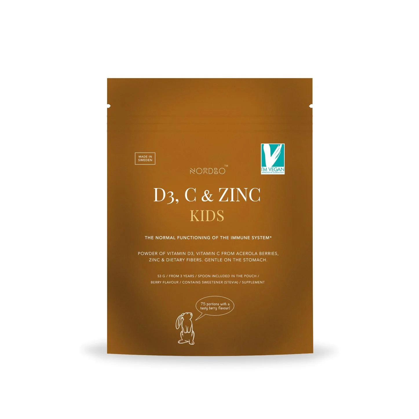 Suplimente Alergii - Vitamina D3, C  Zinc, Kids , 53g (75 portii)(biodisponibilitate ridicata, copii 3-13 ani) aroma afine