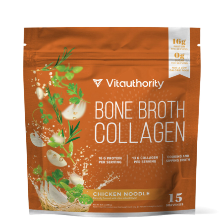 Suplimente alimentare - Vitauthority Bone Broth Collagen Cu Aroma Naturala De Supa De Pui, 310 G