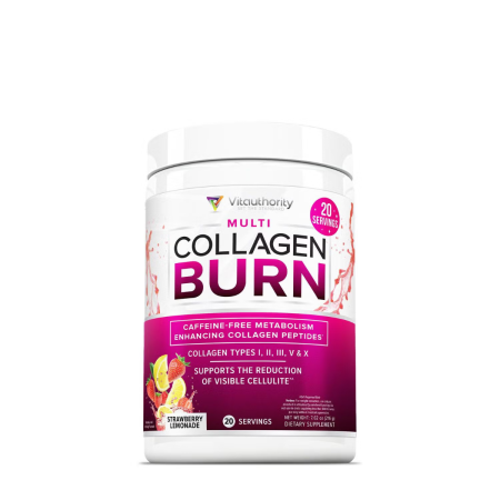 Suplimente alimentare -  Vitauthority Multi Collagen Burn,caffeine-free Metabolism Enhancing Collagen Peptides, Formula Pentru Reducerea Celulitei Si Arderea Grasimilor Cu Aroma De Limonada De Capsuni, 216 G