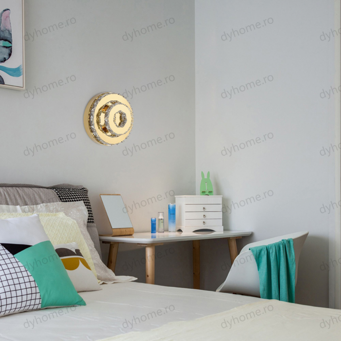 Plafoniera LED cristal circular design Auriu, 3 tipuri de lumina, 40W [4]