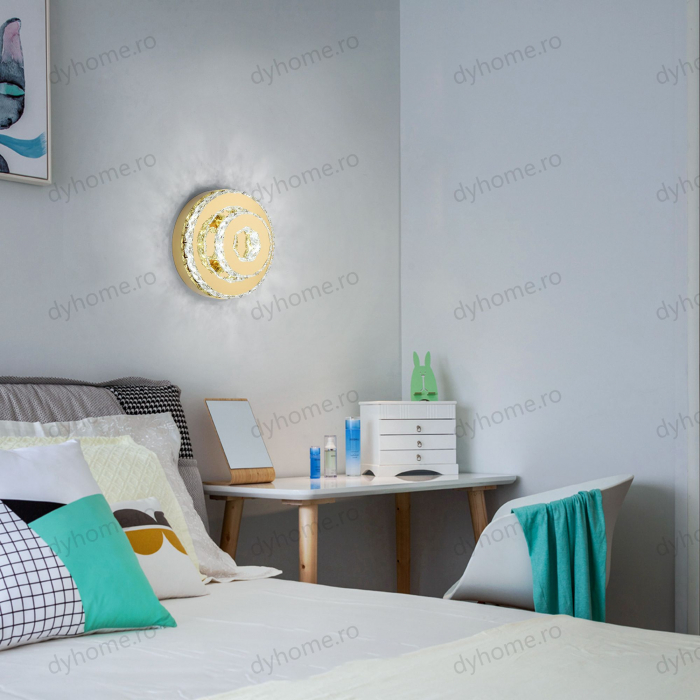 Plafoniera LED cristal circular design Auriu, 3 tipuri de lumina, 40W [1]