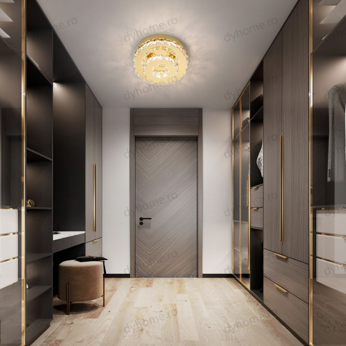 Plafoniera LED cristal circular design Auriu, 3 tipuri de lumina, 40W [2]
