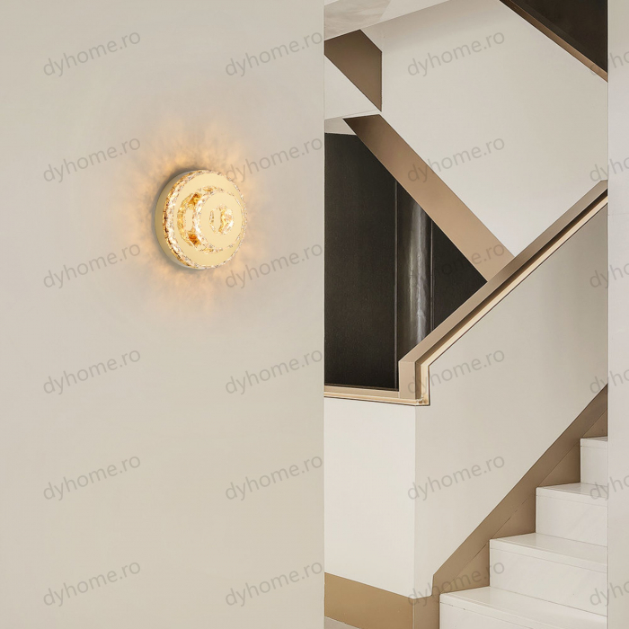 Plafoniera LED cristal circular design Auriu, 3 tipuri de lumina, 40W [3]