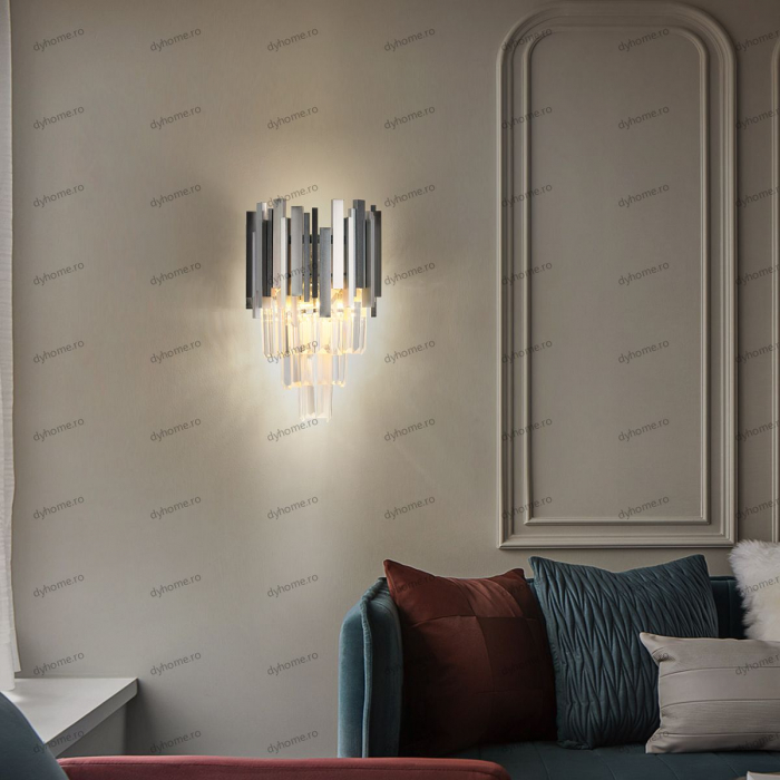 Aplica de perete cristal design argint, 2*E14 [1]