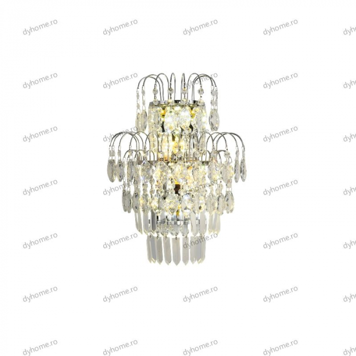 Aplica de perete cristal design argint, LED+2*E14 [4]