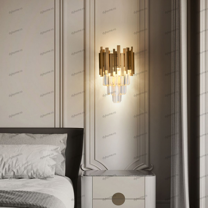 Aplica de perete cristal design auriu, 2*E14 [1]